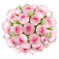 Top view of bouquet of pink roses isolated on white