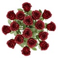 Top view bouquet of red roses in vase isolated on white