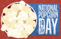 Delicious Bowl with Corn Popped for National Popcorn Day Celebration, Vector Illustration