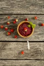 Top view of a bowl of delicious home made strawberry jam or jell Royalty Free Stock Photo