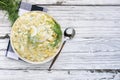 Top View of a Bowl of Egg Salad Sandwich Spread with Dill Royalty Free Stock Photo
