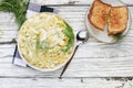 Top View of a Bowl of Egg Salad Spread with Dill and Toasted Sandwich Royalty Free Stock Photo