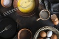 Top view bowl with eggs yolk for omlette Photo Royalty Free Stock Photo