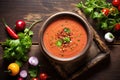 top view of a bowl of gazpacho with rustic background Royalty Free Stock Photo