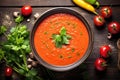 top view of a bowl of gazpacho with rustic background Royalty Free Stock Photo