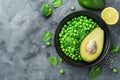 Top view of a bowl of peas and avocado Royalty Free Stock Photo