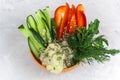 top view bowl with vegetable slices