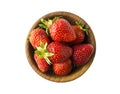 Top view. Bowls with strawberries isolated on white background. Ripe strawberries close-up. Background berry. Sweet and juicy berr