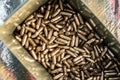 Top view of gun ammunition box. Bullets for pistol Royalty Free Stock Photo