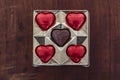 Top view of Box of chocolate candies in the shape of a heart Royalty Free Stock Photo