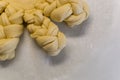 Top view of braided dough on white background with copy space Royalty Free Stock Photo