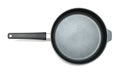 Brand new matt black stainless steel pan on white background