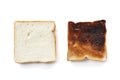 Bread slices and Burnt toast isolated on white background included clipping path. Royalty Free Stock Photo