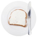 Top view of bread and spread with knife on plate Royalty Free Stock Photo