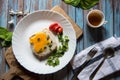 Top view of bread toast and egg poach with ingredients Royalty Free Stock Photo