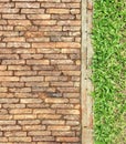 Top view brick walk path and grass land background Royalty Free Stock Photo