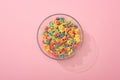 Top view of bright colorful breakfast cereal in bowl Royalty Free Stock Photo