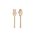 Top view bright wooden spoon and fork isolated on white. Saved w Royalty Free Stock Photo