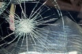 Top view of broken windshield of car. Concept of robbery Royalty Free Stock Photo