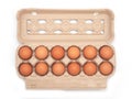 Top view of brown eggs in egg carton Royalty Free Stock Photo