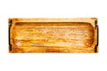 Top view brown rectangular wooden tray with black metal handles isolated on white background Royalty Free Stock Photo