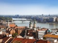 Top view of Budapest with St. Anne`s Church and Margit bridge