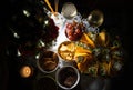 Top view of Buffet Snacks for wine on the buffet table. Cold snacks such as cookies, nuts, sandwiches and nachos. Party table with Royalty Free Stock Photo