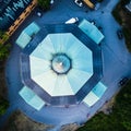 Top view of a building with an octagon-shaped roof