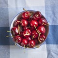 Top view of a bunch of cherries on a bowl Royalty Free Stock Photo