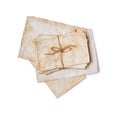 Top view on bunch of empty old vintage yellowed paper sheets or letters Royalty Free Stock Photo