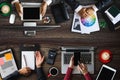 Top view of business Group of Multiethnic Busy People meeting with other in modern office with laptop computer, smartphone, tablet Royalty Free Stock Photo