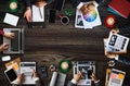 Top view of business Group of Multiethnic Busy People meeting with other in modern office with laptop computer, smartphone, tablet Royalty Free Stock Photo