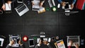 Top view of business Group of Multiethnic Busy People meeting with other in modern office with laptop computer, smartphone, tablet Royalty Free Stock Photo