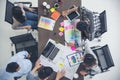 Top view business people meeting together at office desk in conference room. Team business meeting partnership planning Royalty Free Stock Photo