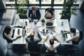 Top view of business people working and communicating together in modern office, Business people working in office, top view, AI Royalty Free Stock Photo