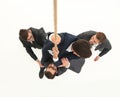 Top view .business team helps the leader to climb up.