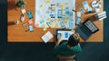 Top view of smart business woman looking and choosing Ux Ui design. Convocation.