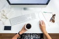 Top view of business woman in minimalistic office. Office life f Royalty Free Stock Photo