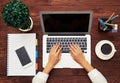 Top view of business workspace with laptop