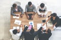 Top view businessman and businesswoman having a meeting and making a business commitment Royalty Free Stock Photo