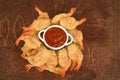 Top view butterfly shrimp and sauce Royalty Free Stock Photo