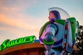 Top view of Buzz Light Yerar on sunset background at Hollywood Studios 137. Royalty Free Stock Photo