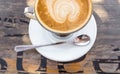 Top view of Cafe Mocha coffee drink on wooden table