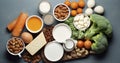 Top View, Calcium Rich Foods for Healthy diet eating and For Immune Boosting