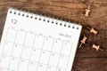 Top view Calendar desk 2021 on December month, The concept of planning and deadline with push pin on wooden table background Royalty Free Stock Photo