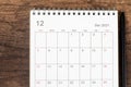 Top view calendar desk 2021, Calendar planning in December month and pencil on wooden table background Royalty Free Stock Photo