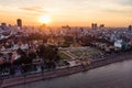 Top view of Cambodia\'s capital Phnom Penh during evening sunset