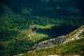 top view of the camping place from the top of fisht mountain, adygea, russia