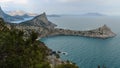 Top view of Cape Kapchik, Blue Bay and Mount Koba-Kaya. Crimea Royalty Free Stock Photo