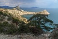 Top view of Cape Kapchik, Blue Bay and Mount Koba-Kaya. Crimea Royalty Free Stock Photo